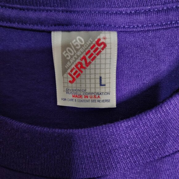 Vtg 90s Jerzees USA Air Waves Womens Large Royal Purple Hummingbird Gold T-shirt - Picture 9 of 9